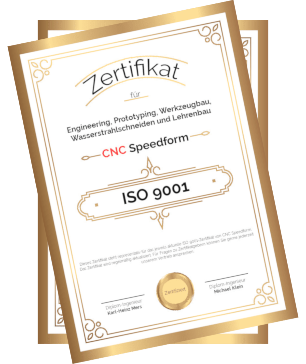Zertifikat allgemein Protypenbau 3D-Druck Zertifikat